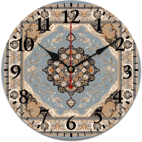 Miniatura 9 de Reloj de 16 pulgadas Central Persia Dusty Blue Tan Reloj colgante de madera de cuarzo de calidad sin tictac Número arábigo Pintura al óleo abstracta