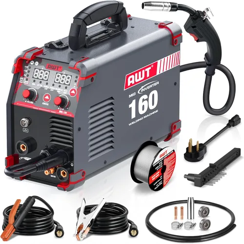 Miniatura 12 de AWT - Soldadora MIG de 140 A con núcleo fundente, máquina de soldadura con varilla y TIG con elevación 3 en 1, de 110 V con inversor IGBT Synergy