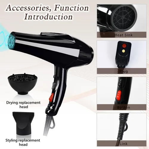 Miniatura 2 de Secador de pelo profesional de 3500 W, potente secador de pelo de salón de belleza, turmalina de cerámica de secado rápido, secador de pelo iónico