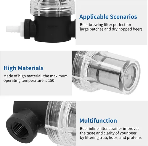 Miniatura 9 de Cyrank Inline Beer Filter, Beer Inline Filter Strainer Beer Brewing Filter Beer Mesh Filter for Home Brewing 150 80 Mesh Water and Beer Filtering