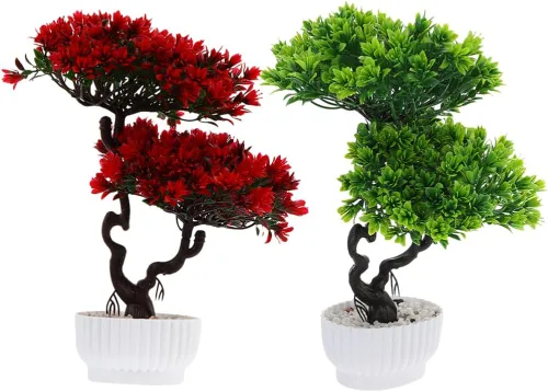 Happyyami 2 piezas de árbol bonsái artificial en maceta, pino japonés sintético, plantas falsas en maceta para el hogar, oficina, escaparate de