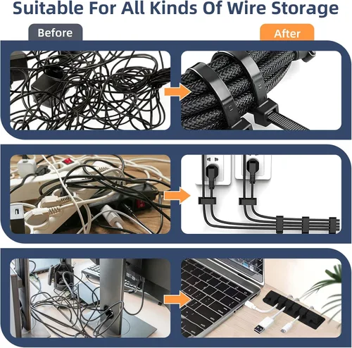 Miniatura 3 de Kit organizador de cables de 319 piezas, organizador de cables de escritorio, 98 clips adhesivos para cables, 17 correas de cable reutilizables, 4