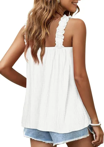Miniatura 2 de LYANER Blusa sin mangas con cuello cuadrado y tirantes fruncidos para mujer