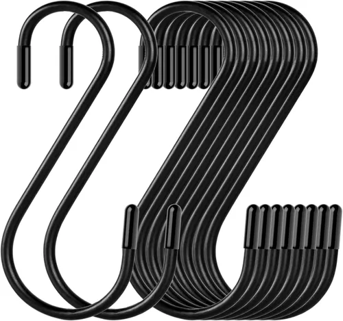 Paquete de 30 ganchos en S, 3.54 pulgadas, negro mate, ganchos en S de metal resistente que pueden soportar hasta 33 libras, para cocina, oficina,
