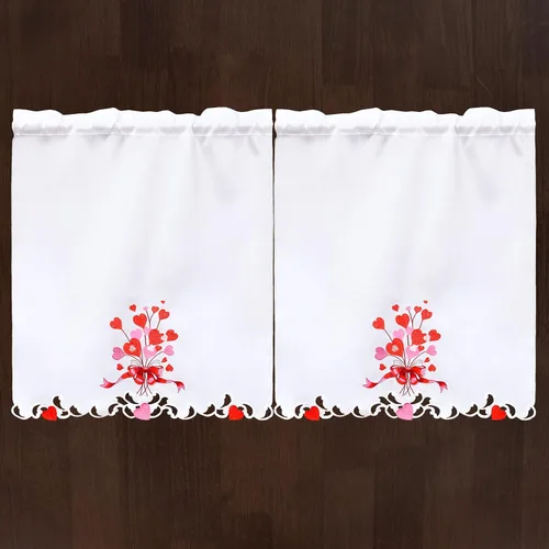 Miniatura 4 de Grelucgo Juego de cortinas bordadas para ventana de cocina (corazón)