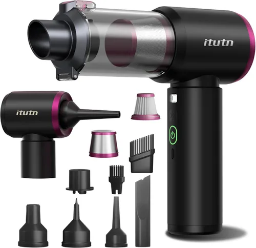 Mini Aspiradora de Coche Portátil Inalámbrica con Luz LED, 15000PA de Succión Potente, 80W de Alta Potencia, Vaciado con un Clic, Filtro Hepa Dual,