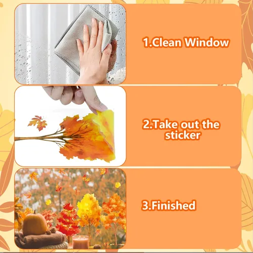 Miniatura 3 de KALEFO 38 calcomanías para ventana de otoño, Acción de Gracias, otoño, árbol, hojas de arce amarillas, calcomanías para ventana, calcomanías
