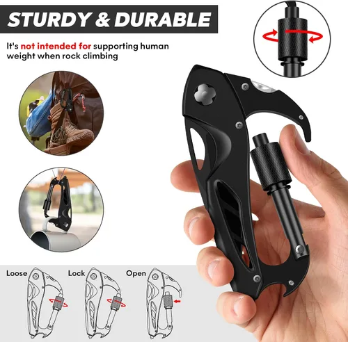 Miniatura 5 de Herramienta múltiple con mosquetón con cuchillo de bolsillo, equipo de supervivencia para camping y senderismo, llavero con mosquetones EDC