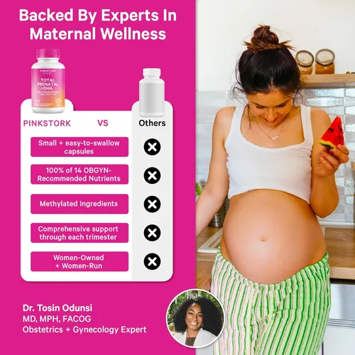 Miniatura 3 de Pink Stork Vitaminas prenatales totales para mujeres DHA vegano, metilfolato, hierro, colina, vitamina B12 Nutrición preconceptiva Sin eructos
