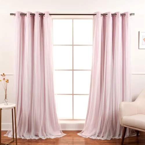 Miniatura 17 de Best Home Fashion Juego de 2 paneles de ventana de tul de encaje con aislamiento térmico y ojales de níquel de acero inoxidable para dormitorio