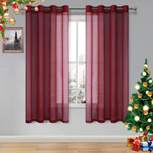 Miniatura 168 de DWCN Cortinas traslúcidas color verde frijol para sala de estar y dormitorio - Cortinas voile con aspecto de lino sintético con ojales en la parte