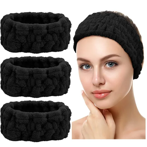 Miniatura 15 de Chuangdi 3 Piezas Diadema Elástica para Maquillaje, Yoga, Deportes, Ducha - Envoltura para la Cabeza para Mujeres y Niñas (Rojo, Azul, Morado)
