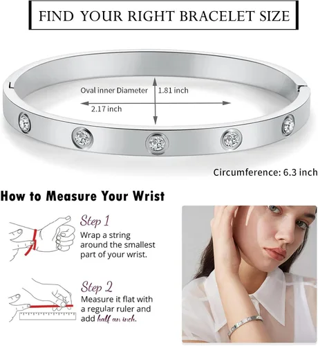 Miniatura 4 de PDWZNBA - Pulseras de amistad y amor chapadas en oro de 18 quilates con circonitas cúbicas, brazalete de acero inoxidable de moda