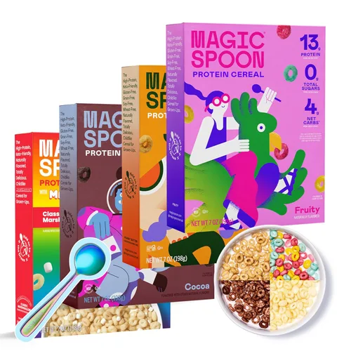 Cereal Magic Spoon - Paquete de 4 piezas de sabores surtidos - Cereal para el desayuno keto, sin gluten y sin granos, bajo en carbohidratos, alto en