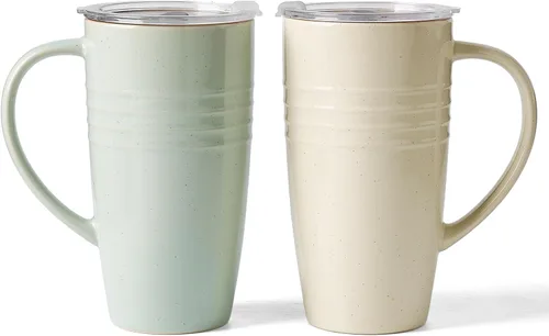 Miniatura 10 de famiware Jupiter - Taza de café grande de 20 onzas con tapa, taza de cerámica con asa para café con leche, té, cacao, leche, hogar y oficina, apta