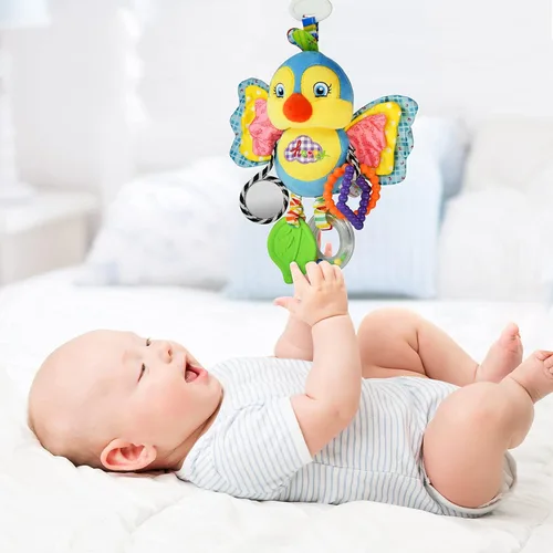 Miniatura 7 de Juguetes de sonajeros para bebés con mordedor, campana de cama para niños pequeños en cochecito, regalos para bebés de 3 meses o más (pájaro)