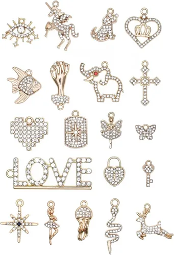 Paquete de 20 dijes de diamantes de imitación chapados en oro, accesorios de cristal para collares, pulseras, joyería, manualidades, bricolaje (20