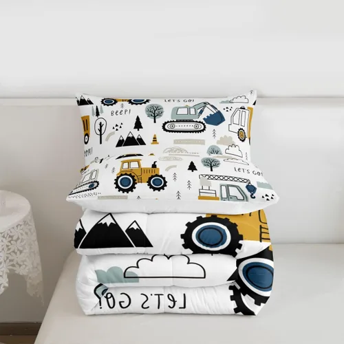 Miniatura 6 de Feelyou Juego de edredón de dibujos animados para niños, juego de ropa de cama de construcción para niños pequeños, equipo de decoración de Multi 09