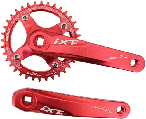 Miniatura 12 de DJC MTB - Juego de bielas cuadrado con agujero cónico 104BCD con plato 32 34 36 38T 6.693 in 6.890 in Bielas aluminio negro rojo
