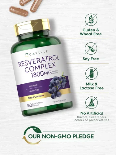 Miniatura 5 de Carlyle Suplemento de resveratrol 1800 mg 180 cápsulas Sin OMG y sin gluten Complejo potente