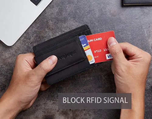 Miniatura 6 de Toughergun Billetera magnética con bolsillo frontal de cuero auténtico con bloqueo RFID talla única