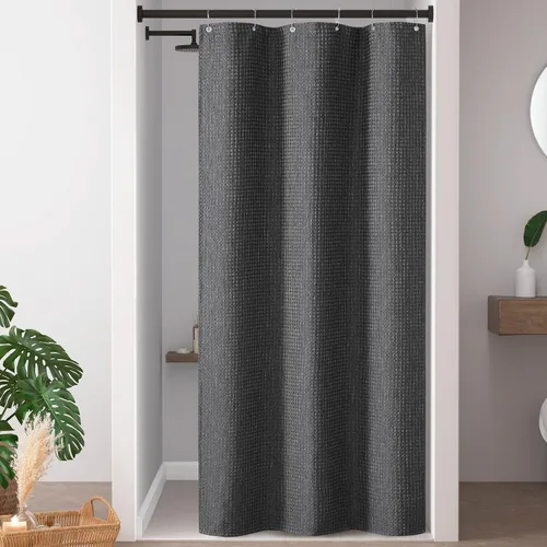 Miniatura 38 de Madison Park Cortina de ducha de tejido waffle con diseño a rayas en piezas, cortina de ducha de tela para baño con gestión de humedad 3M Rayas Taupe
