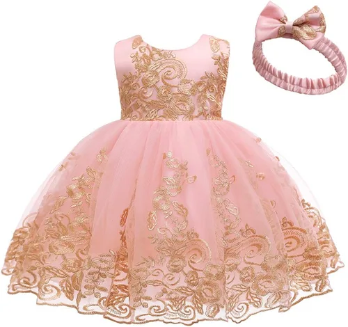 Miniatura 13 de CMMCHAAH - Vestidos de encaje para concursos de niñas bebés de 0-6 años, vestido formal para fiestas con diadema