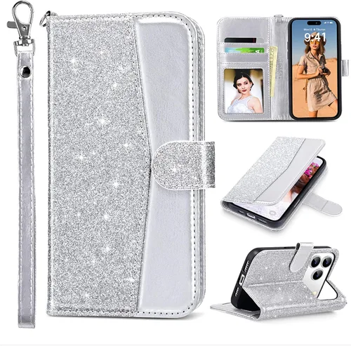 Miniatura 20 de ULAK Compatible con iPhone 15 Estuche tipo cartera para mujer, funda tipo billetera de piel PU premium con tarjetero, función de caballete, estuche