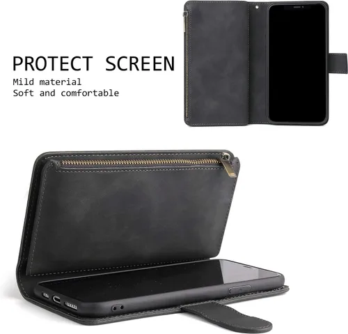 Miniatura 7 de UEEBAI - Cartera clásica de cuero sintético con cierre magnético, funda de iPhone con cierre
