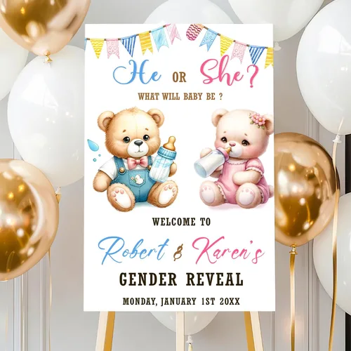 Miniatura 20 de Letrero de bienvenida personalizado de revelación de género con soporte, letrero de revelación de género para niño o niña, letreros de revelación