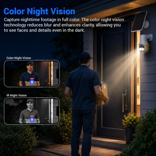 Miniatura 5 de Cámara de seguridad FameVibe 1080p inalámbrica con panel solar, detección inteligente de humanos con IA, audio de 2 vías, visión nocturna a