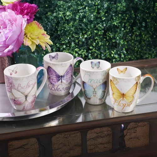 Miniatura 7 de Juego de tazas de cerámica Christian Art Gifts - Mariposas (juego de 4)