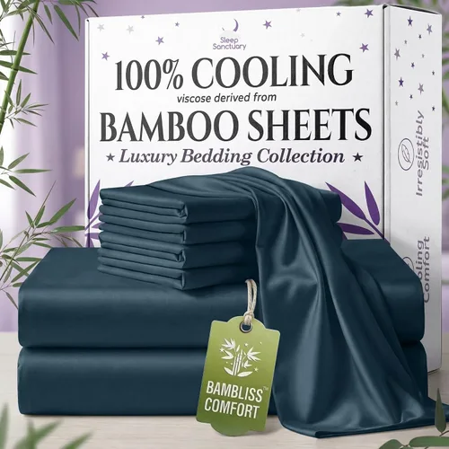 Miniatura 26 de SLEEP SANCTUARY - Juego de sábanas 100% viscosa derivada de bambú tamaño individual 4 piezas – Sábanas de lujo BamBliss de enfriamiento