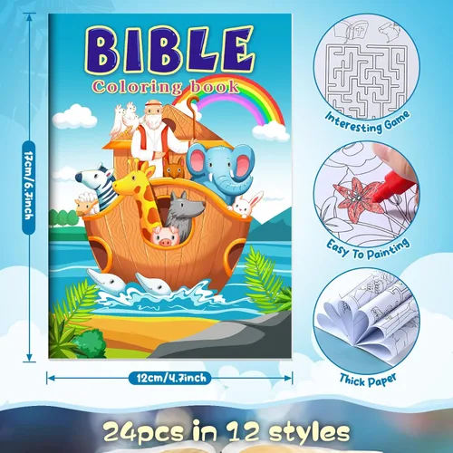 Miniatura 2 de BenLouis 24 libros para colorear cristianos mini para niños con 24 crayones apilables, versos bíblicos, recuerdos de fiesta, libros de actividades a