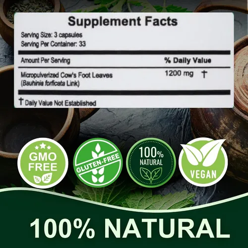 Miniatura 6 de Hanan Pata de Vaca 100 cápsulas – Apoya la desintoxicación y la salud digestiva 100% hojas de pie de vaca puras (Bauhinia forficata) Suplemento