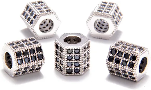 Miniatura 20 de AD Beads Corona de diamantes de imitación de circonita con agujero grande, cuentas espaciadoras (10 unidades, corona transparente sobre oro