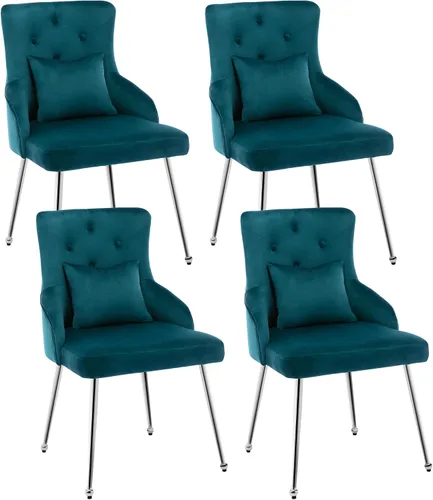 Miniatura 16 de Silla de tocador de terciopelo, silla de comedor tapizada para dormitorio, comedor, sala de maquillaje, silla moderna para sala de estar con patas