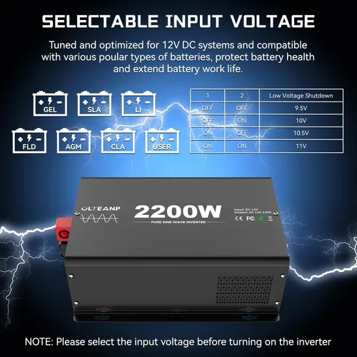 Miniatura 5 de OLTEANP Nuevo Inversor de onda sinusoidal pura de 2200 vatios actualizado, inversor de corriente de 12 V CC a 110 V CA con 4 salidas de CA, puerto