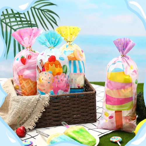 Miniatura 3 de Eaasty 120 bolsas de helado para fiesta, 5 x 11 pulgadas, cuatro bolsas de dulces con lazos giratorios, envoltura de celofán para fiestas temáticas