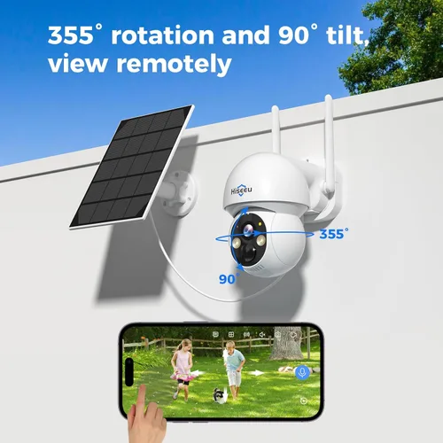 Miniatura 3 de Cámara de seguridad inalámbrica solar Hiseeu, WiFi de 2.4G, visión nocturna Full HD, control de inclinación, detección inteligente de movimiento