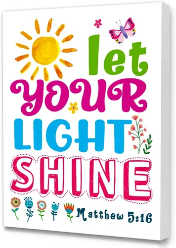 Mateo 5:16 Let Your Light Shine, versículos bíblicos, decoración de pared para niños, lienzo enmarcado para aula, guardería, preescolar, habitación