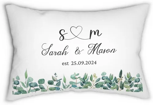Miniatura 19 de Funda de almohada personalizada para boda con nombres de la pareja y fecha personalizada, almohada con monograma para aniversario de boda, Design #17
