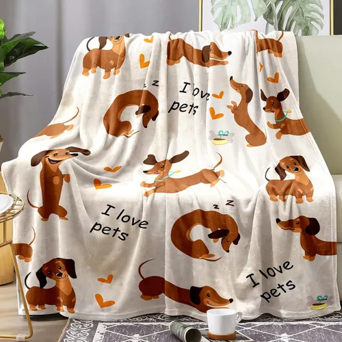 Miniatura 12 de Manta de perro salchicha Weiner, manta de perro salchicha con texto en inglés "I Love Dachshunds" para adultos, regalo súper suave para los amantes