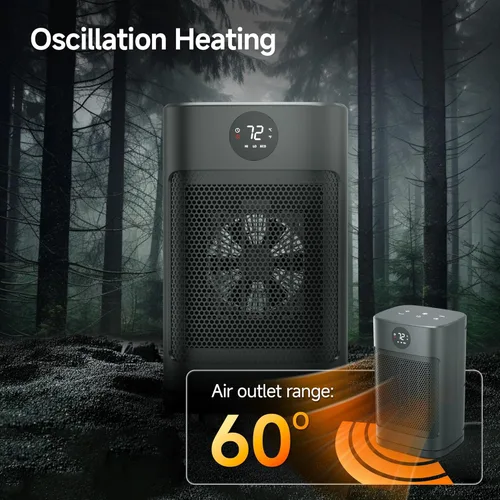 Miniatura 4 de Calentador de espacio portátil de 1500 W, calentador de cerámica personal con 3 ajustes de calor, modo ECO, protección contra sobrecalentamiento