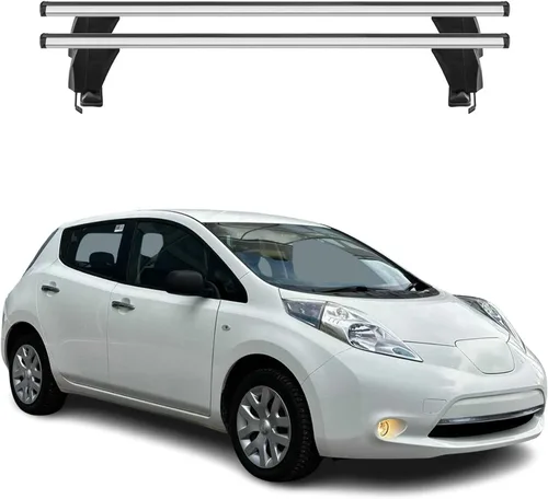 Miniatura 10 de Barras transversales para portaequipajes, portaequipajes con bloqueo, color plateado liso, se adapta a Nissan Leaf 2016-2018, negro, barras de techo