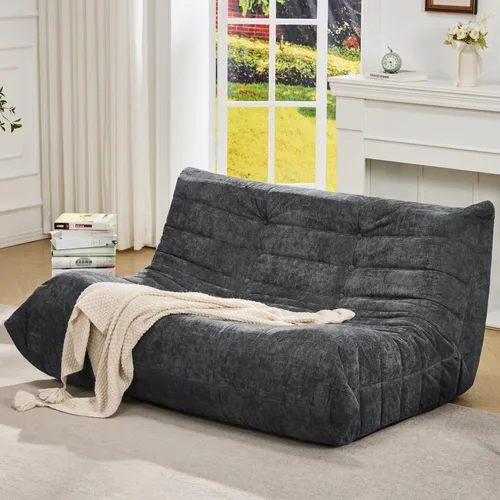 Miniatura 37 de Sillones tipo puf para adultos, puf gigante con espuma viscoelástica, sillón puf con relleno, piel sintética, para la sala, dormitorio u oficina azul