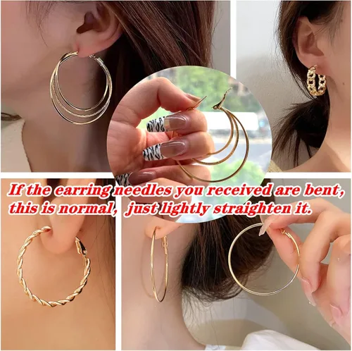 Miniatura 4 de 36 pares de aretes de aro dorados para mujeres y niñas, paquete múltiple de aretes de aro dorados gruesos, hipoalergénicos grandes y pequeños, juego
