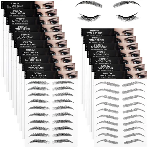Blulu 18 hojas de calcomanías impermeables para cejas, 180 pares de tatuajes temporales de cejas 4D, transferencia de cejas similar al cabello, 9