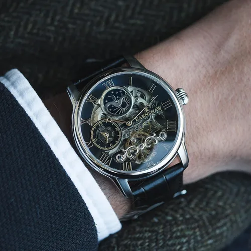 Miniatura 5 de Thomas Earnshaw Reloj automático de esqueleto de doble tiempo para hombre de 1.732 in con pulsera de acero inoxidable sólido ES-8006