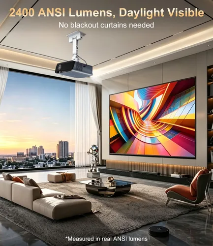 Miniatura 3 de Proyector de TV Google 4K, 2400 ANSI Proyector inteligente diurno con HDR10, enfoque automático ToF, ventilador de refrigeración AI, Dolby, HDMI